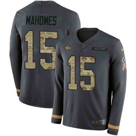Nike Chiefs 15 Patrick Mahomes Anthracite Salute to Service Men s Stitched NFL Limited Therma Long Sleeve Jersey